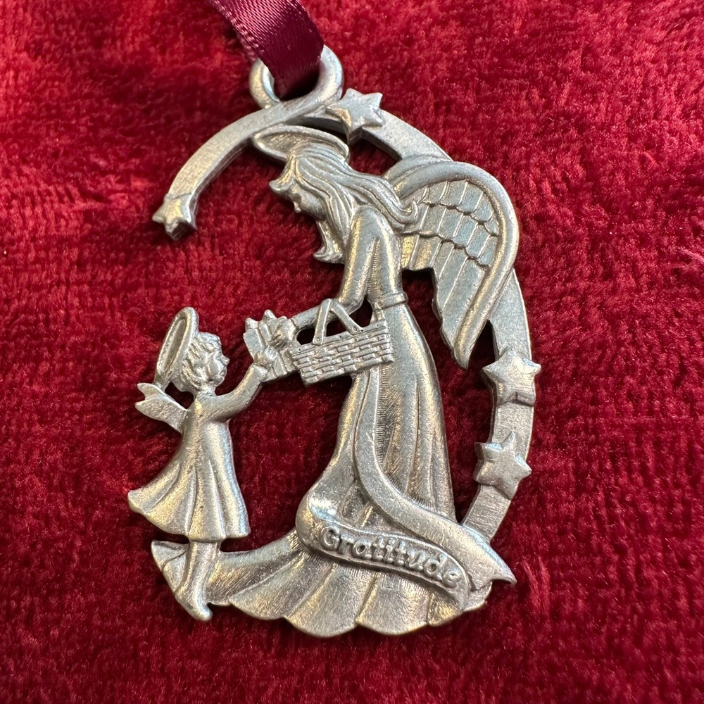 Longaberger 1999 Gratitude Pewter Christmas Ornament Angel Child Moon Stars
